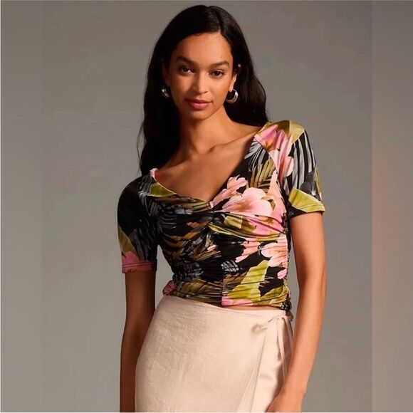 Favorite Daughter NWT The Bad Decisions Ruched Top in Hawaiian Clay Size Large - Picture 2 of 10